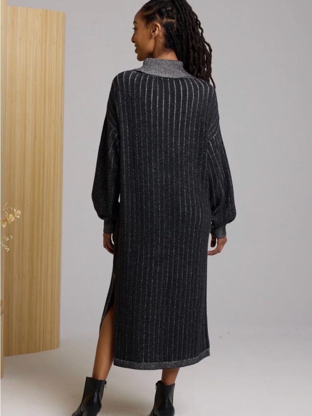 Known Supply Ribbed Knit Midi Dress - 100% Organic Cotton - Black/Pearl - NWT - Picture 2 of 9